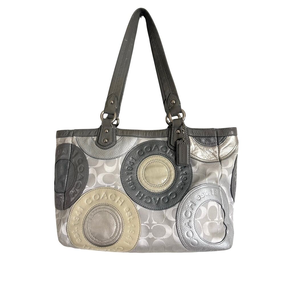 Y2k Coach Madison Mia Circle Patchwork Tote Shoulder Bag Silver Gray Vintage